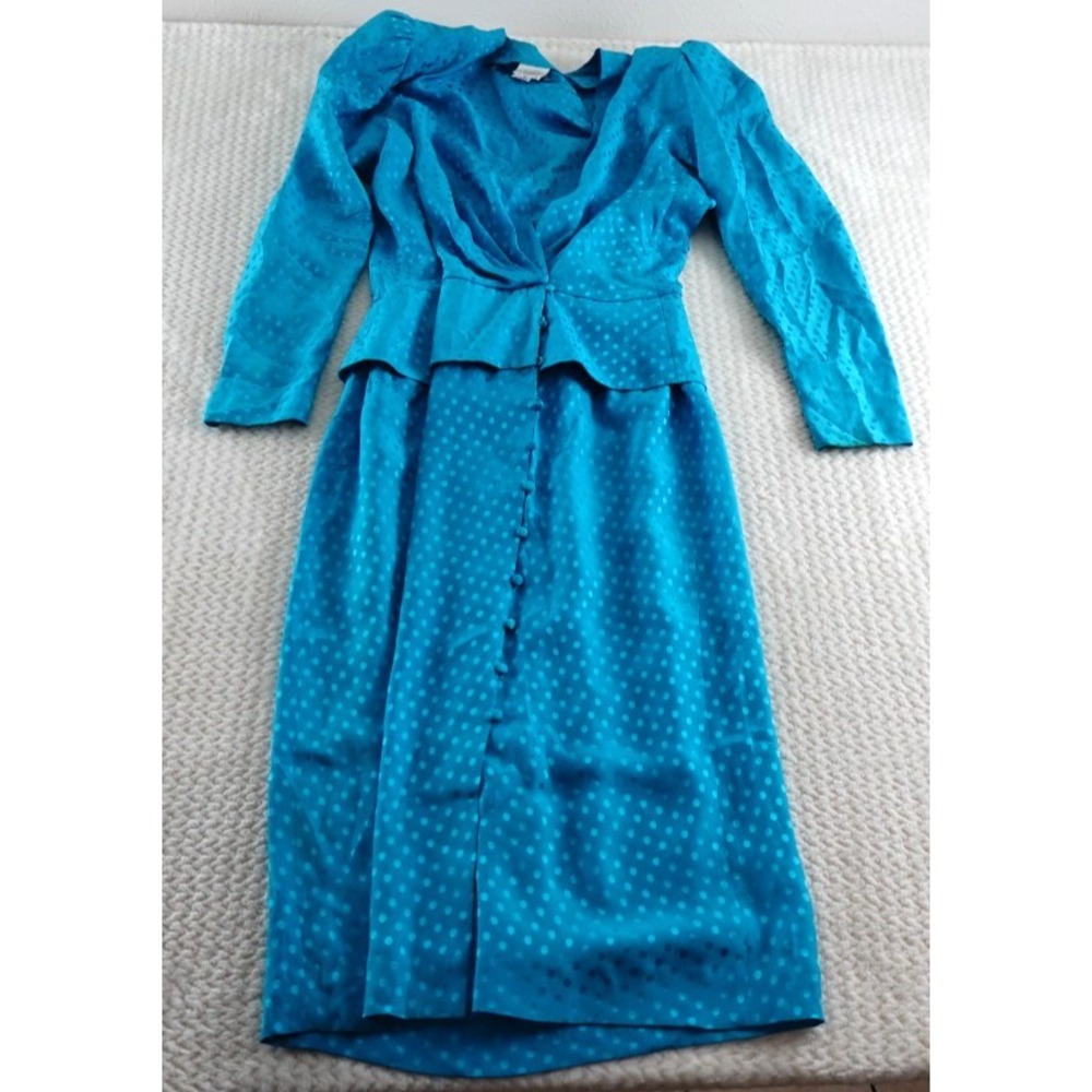 VTG CC Courtenay Women's Blue Dress Pleated Sleeve Sz 12